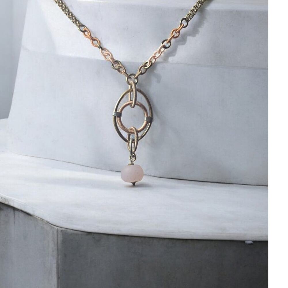 Lucky Brand Gold Tone Necklace with Pink Accent Pendant NWT